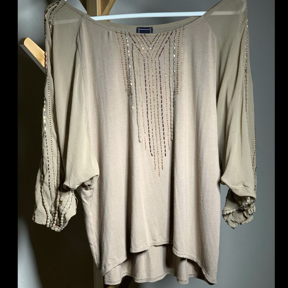 Anthropologie One September Beige Beaded Blouse